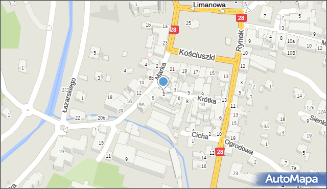 Limanowa, Krótka, 2, mapa Limanowa