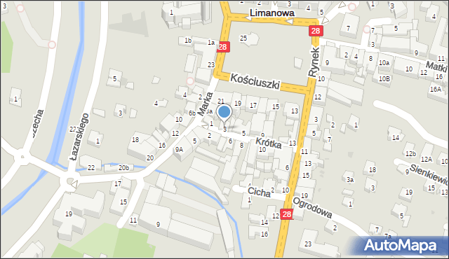 Limanowa, Krótka, 3, mapa Limanowa