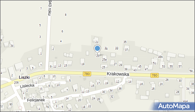 Liszki, Krakowska, 23, mapa Liszki