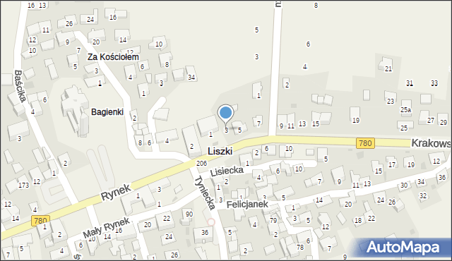 Liszki, Krakowska, 3, mapa Liszki