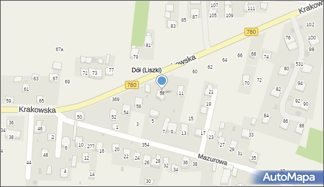 Liszki, Krakowska, 58, mapa Liszki