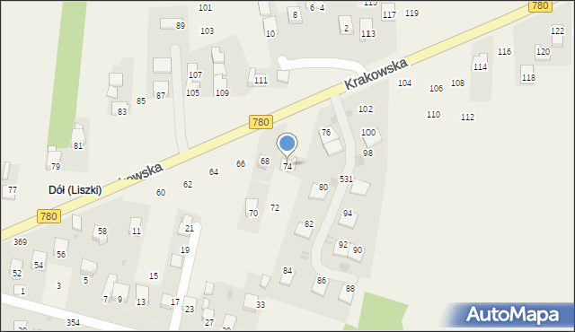 Liszki, Krakowska, 74, mapa Liszki
