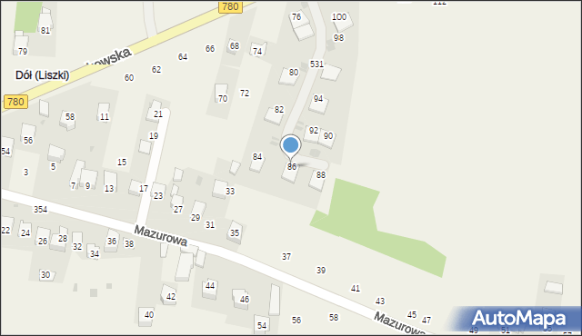 Liszki, Krakowska, 86, mapa Liszki