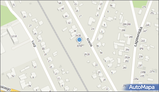 Łódź, Krecia, 30/32, mapa Łodzi