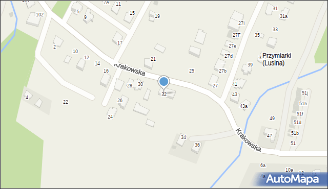 Lusina, Krakowska, 32, mapa Lusina