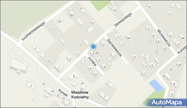 Miastków Kościelny, Krótka, 1, mapa Miastków Kościelny