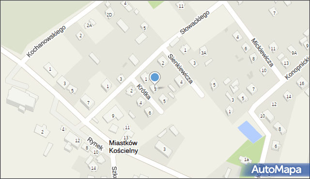 Miastków Kościelny, Krótka, 3, mapa Miastków Kościelny