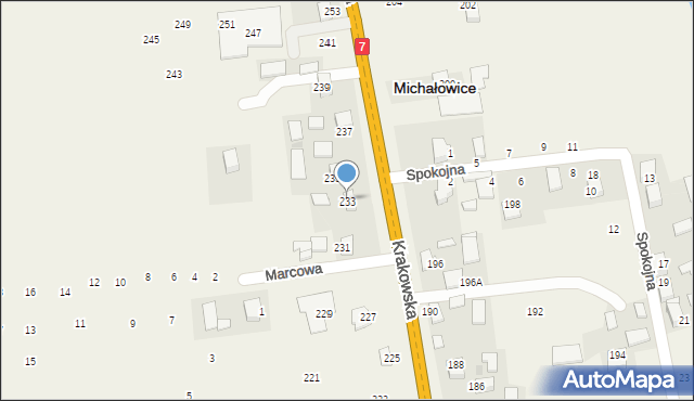 Michałowice, Krakowska, 233, mapa Michałowice