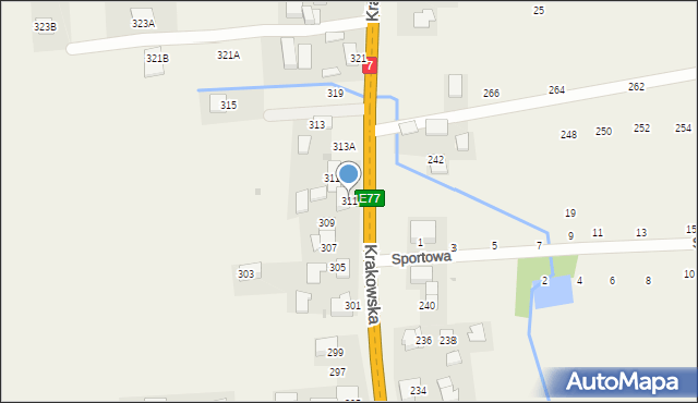 Michałowice, Krakowska, 311, mapa Michałowice