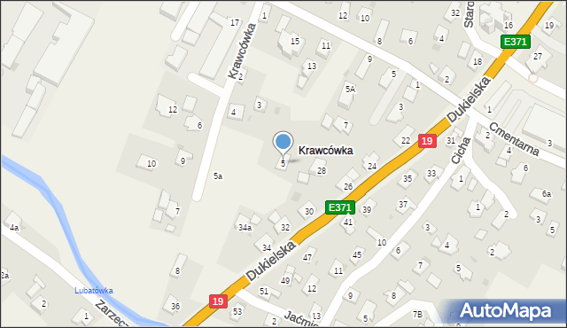 Miejsce Piastowe, Krawcówka, 5, mapa Miejsce Piastowe