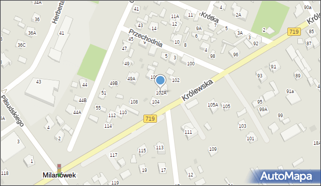 Milanówek, Królewska, 102A, mapa Milanówek