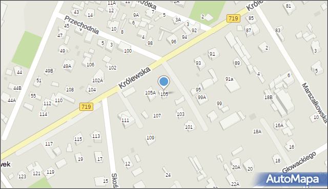 Milanówek, Królewska, 105, mapa Milanówek