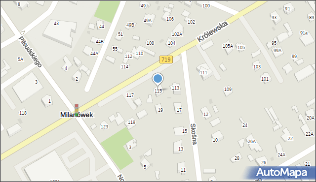 Milanówek, Królewska, 115, mapa Milanówek