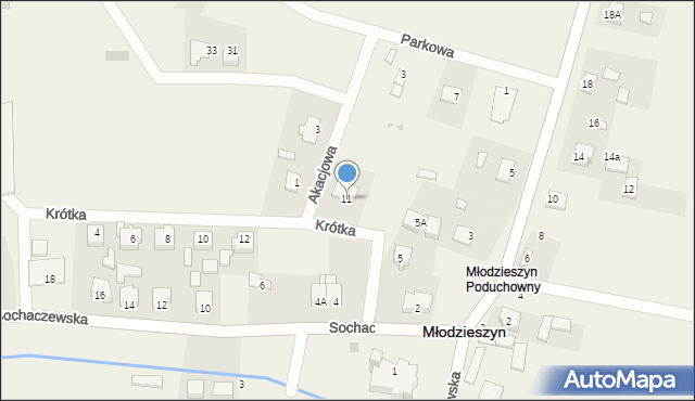 Młodzieszyn, Krótka, 11, mapa Młodzieszyn