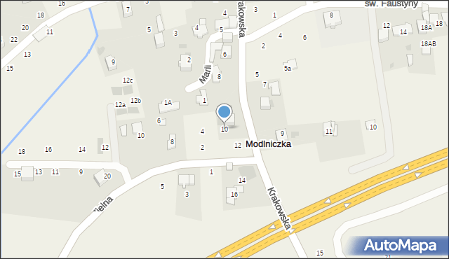 Modlniczka, Krakowska, 10, mapa Modlniczka