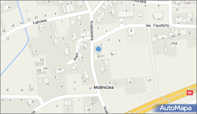 Modlniczka, Krakowska, 5, mapa Modlniczka