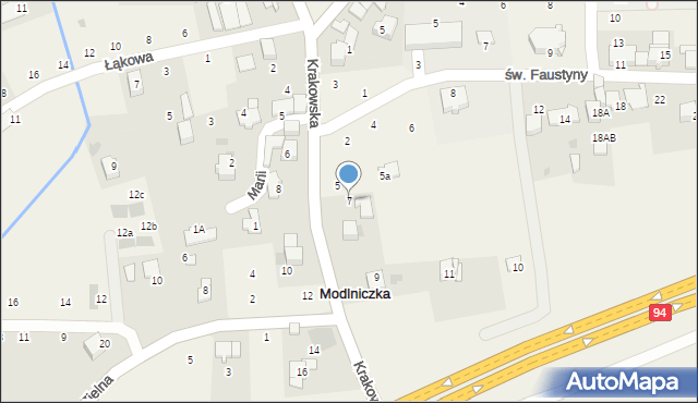 Modlniczka, Krakowska, 7, mapa Modlniczka