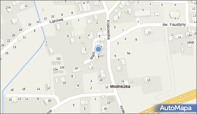 Modlniczka, Krakowska, 8, mapa Modlniczka