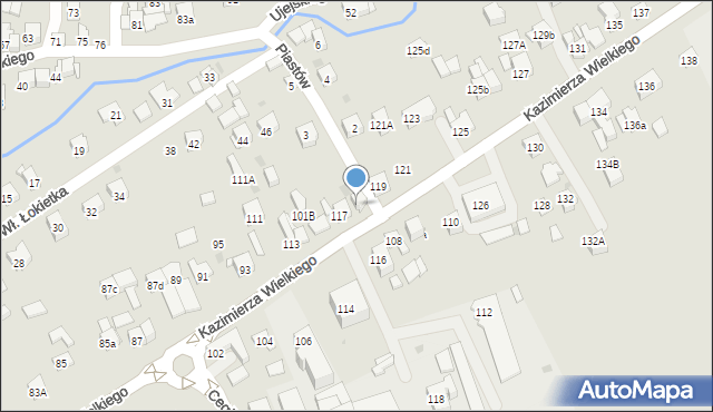 Myślenice, Króla Kazimierza Wielkiego, 117a, mapa Myślenice