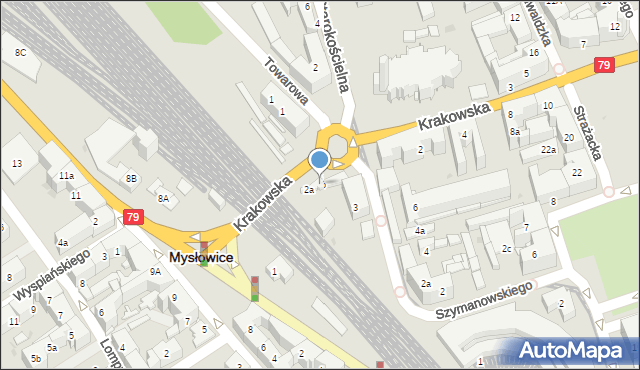 Mysłowice, Krakowska, 2b, mapa Mysłowice