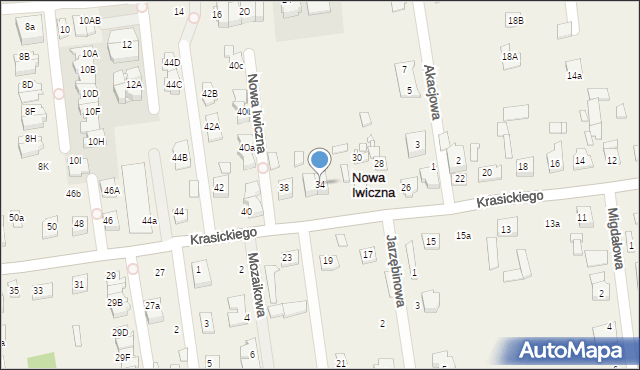 Nowa Iwiczna, Krasickiego Ignacego, bp., 34, mapa Nowa Iwiczna