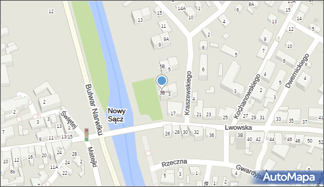 Nowy Sącz, Kraszewskiego Józefa Ignacego, 3B, mapa Nowego Sącza