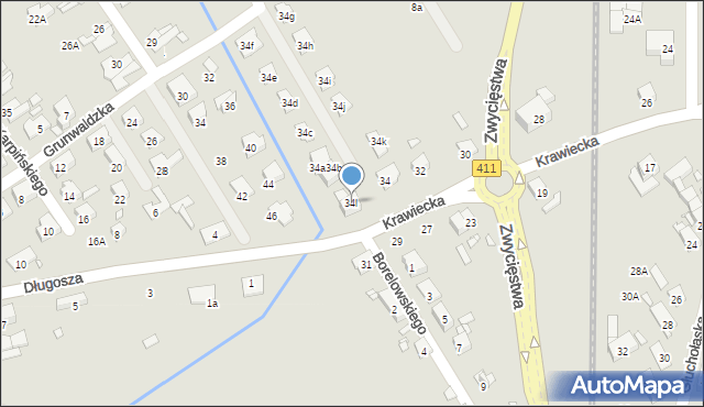 Nysa, Krawiecka, 34l, mapa Nysy