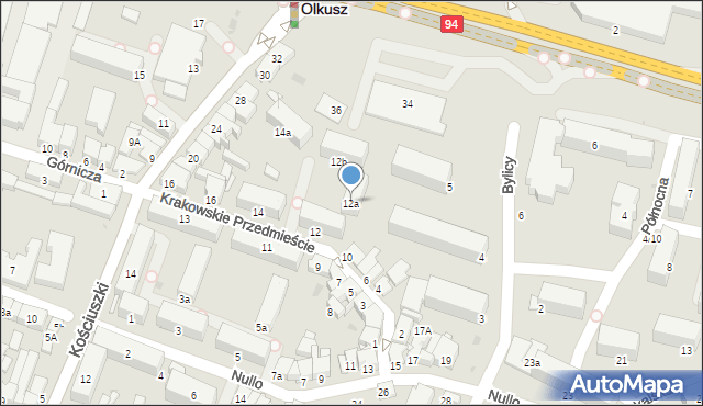 Olkusz, Krakowskie Przedmieście, 12a, mapa Olkusz