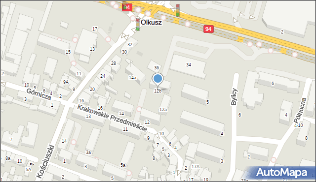 Olkusz, Krakowskie Przedmieście, 12b, mapa Olkusz