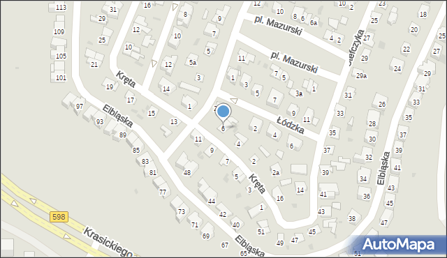 Olsztyn, Kręta, 6, mapa Olsztyna