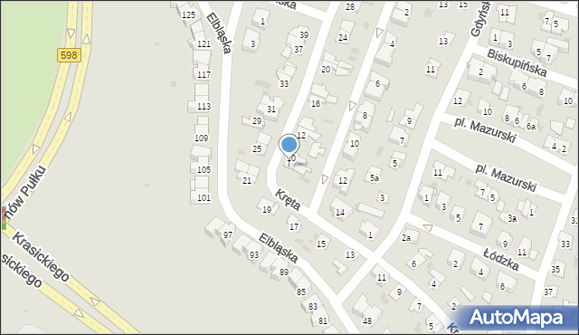 Olsztyn, Kręta, 8, mapa Olsztyna