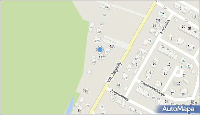 Oświęcim, Króla Władysława Jagiełły, 74, mapa Oświęcimia