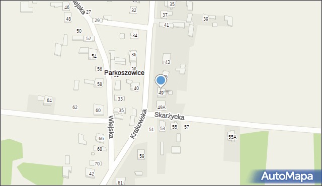 Parkoszowice, Krakowska, 49, mapa Parkoszowice