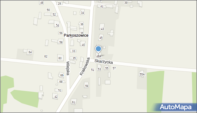 Parkoszowice, Krakowska, 49A, mapa Parkoszowice