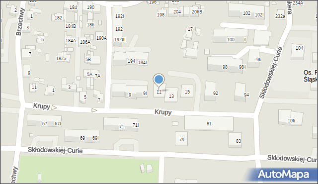 Piekary Śląskie, Krupy Józefa, ks., 11, mapa Piekary Śląskie