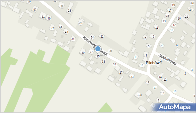 Pilchów, Królowej Jadwigi, 35, mapa Pilchów