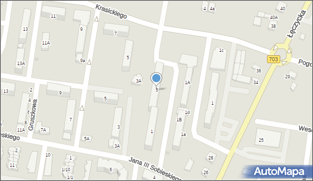 Poddębice, Krasickiego Ignacego, bp., 3, mapa Poddębice