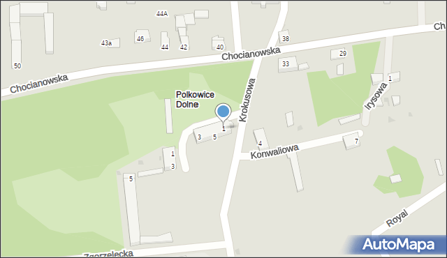 Polkowice, Krokusowa, 1, mapa Polkowice