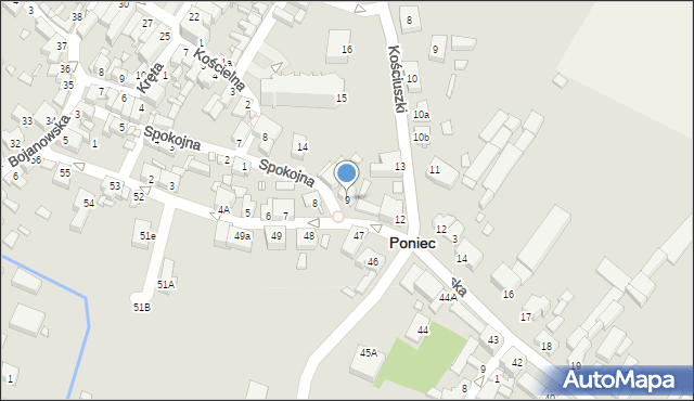 Poniec, Krobska, 9, mapa Poniec