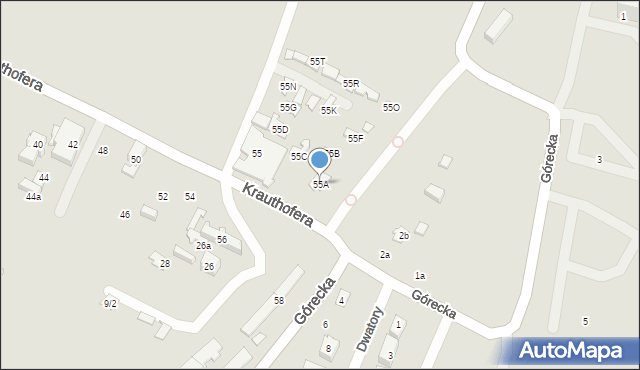 Poznań, Krauthofera Jakuba, 55A, mapa Poznania