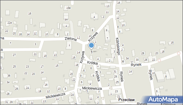 Przecław, Krzywa, 5, mapa Przecław