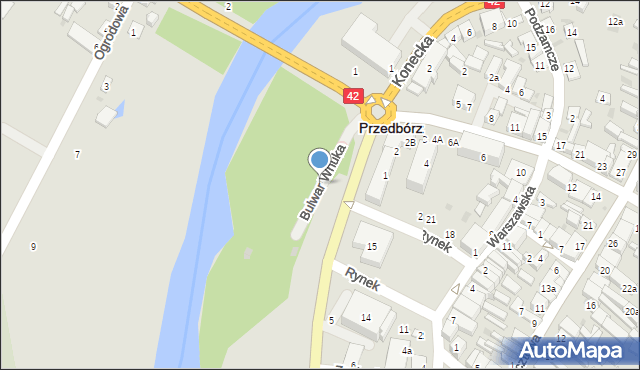 Przedbórz, Krakowska, 2, mapa Przedbórz