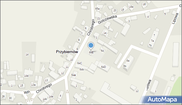 Przybiernów, Króla Bolesława Chrobrego, 64E, mapa Przybiernów