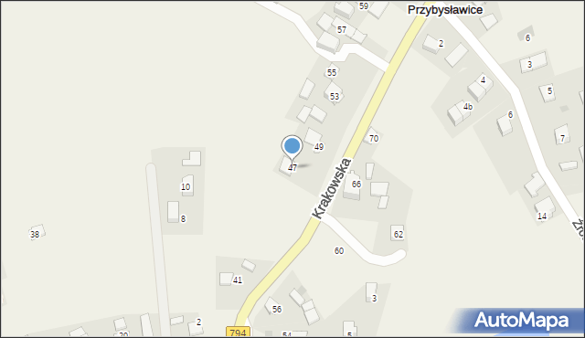 Przybysławice, Krakowska, 47, mapa Przybysławice