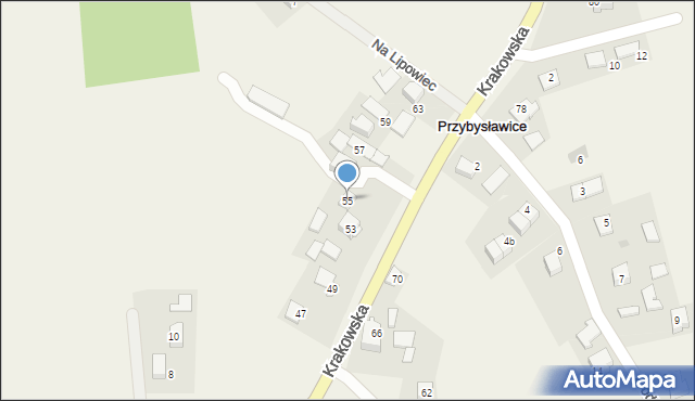 Przybysławice, Krakowska, 55, mapa Przybysławice