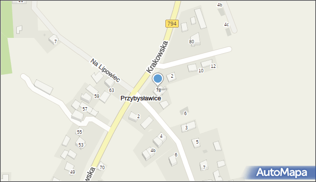 Przybysławice, Krakowska, 78, mapa Przybysławice