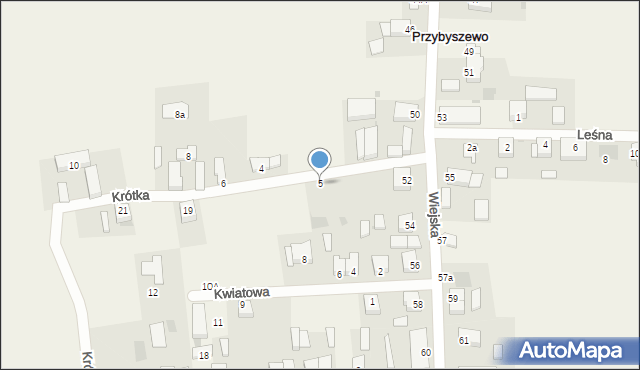 Przybyszewo, Krótka, 5, mapa Przybyszewo