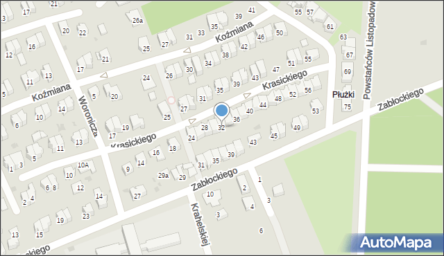 Puławy, Krasickiego Ignacego, bp., 32, mapa Puław