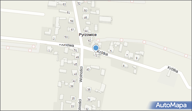 Pyrzowice, Krótka, 1, mapa Pyrzowice