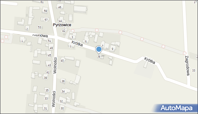 Pyrzowice, Krótka, 6, mapa Pyrzowice